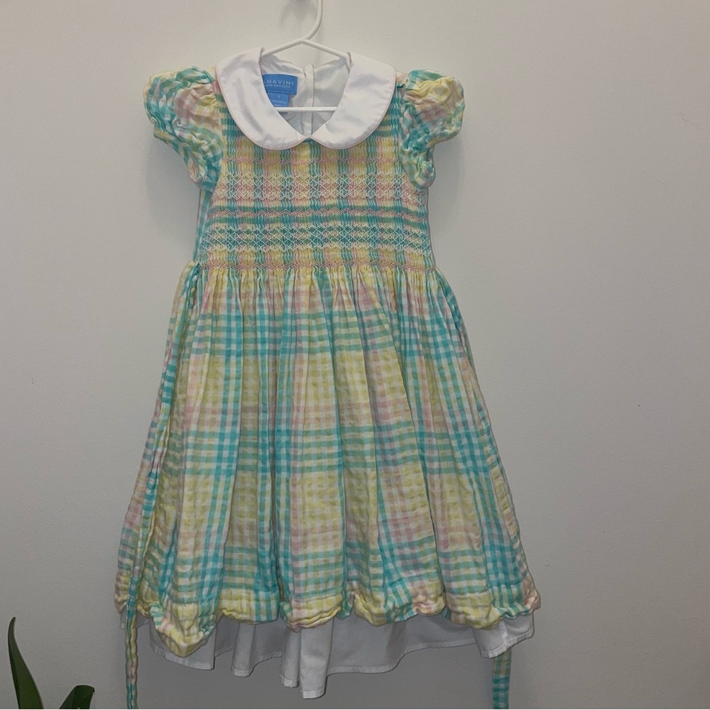 Anavini Plaid Smocked Dress with Peter Pan Collar